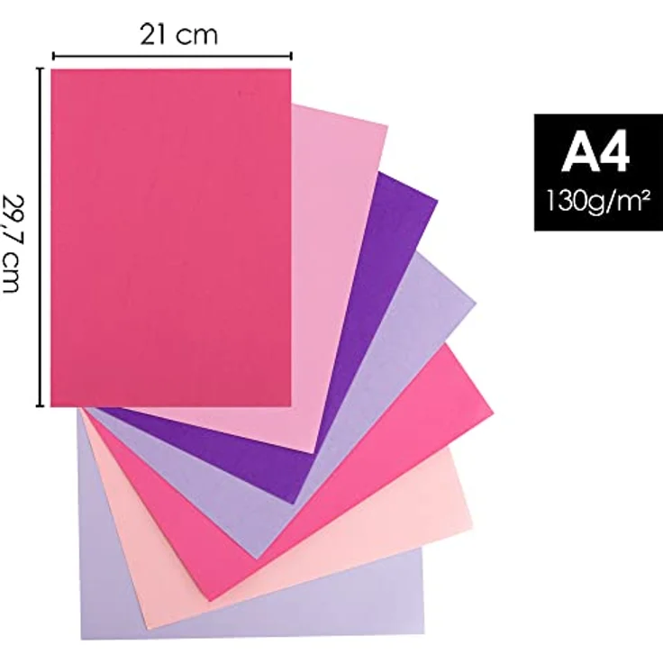 OfficeTree 70 x Tonpapier Rosa A4 - Bastelpapier 130g/m² - 7 Rosa Töne - Fotokarton A4 zum Basteln und Gestalten - Rosa Papier A4 - Bastelpapier Lila - Tonpapier Pink - Origami Papier A4 – Bild 2
