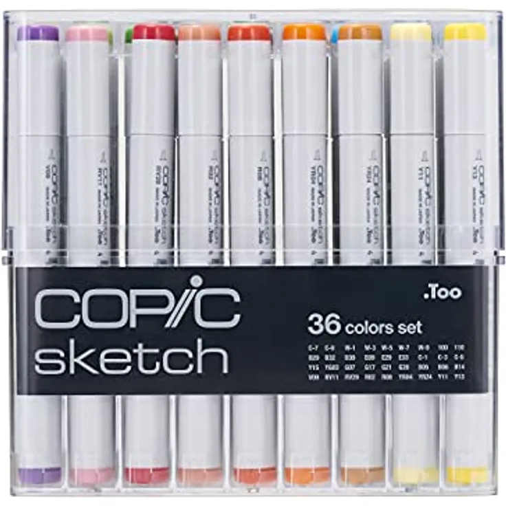Copic COPIC Sketch Set "36 Colors", 36er Set im Acryl-Display, Twin Marker mit einer mittelbreiten und einer Brush-Spitze, professioneller Pinselmarker, blau