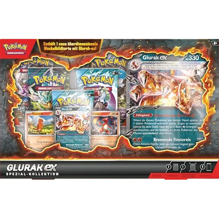 Pokémon PKM Spezial-Kollektion, Sammelkarten-Set mit Glurak-ex, holografischen Karten und 5 Booster-Packs – Bild 2