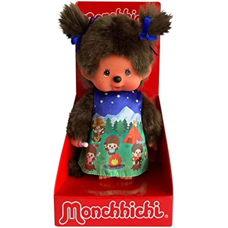 Sekiguchi Monchhichi Mädchen 20cm Camping Dress, Puppe mit bunter Lagerfeuerbekleidung, ab 24 Monaten – Bild 1