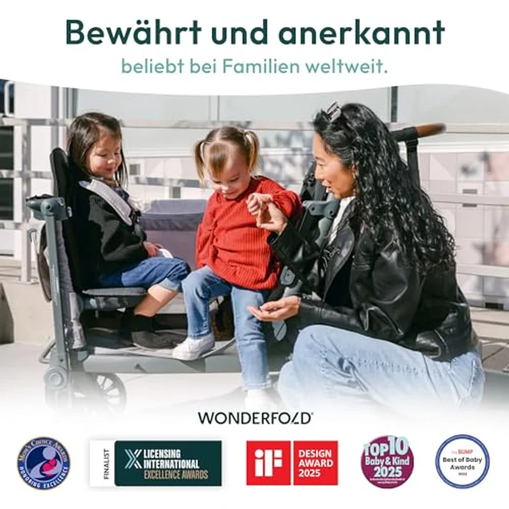 Wonderfold L2 Kombikinderwagen für 2 Kinder, kompakter Bollerwagen mit seitlicher Tür, flexible Sitzbänke, 360°-Räder und Klappmechanismus, schwarz – Bild 8