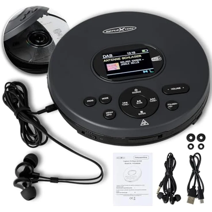 Reflexion PCD540DAB, Tragbarer CD-Player mit DAB+ Radio, CD, CD-R, CD-RW, MP3, USB-C, schwarz – Bild 1