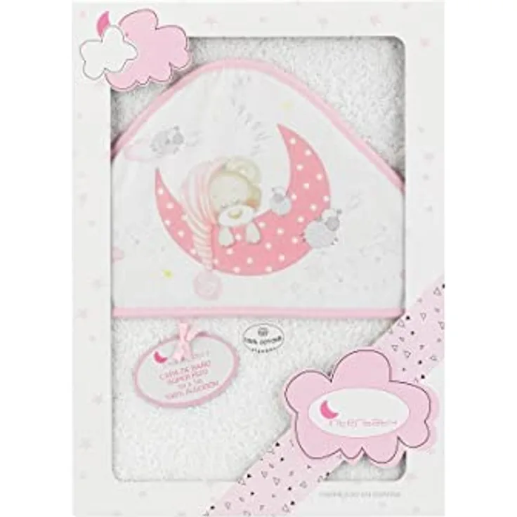 Interbaby 01225-12 Baby Kapuzenbadetuch BEAR SLEEPING weiss e rosa, Rosa