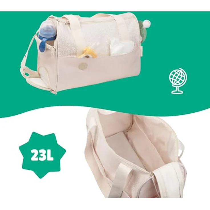Badabulle Wickeltasche Pocketstyle Creme - Kinderwagentasche mit 23L Fassungsvermögen und Zubehör – Bild 4