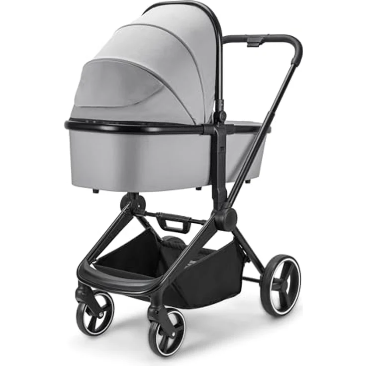 Booboo Kinderwagen Jazzi 2 in 1 Kombi-Kinderwagen inkl. Babywanne mit Matratze, Sportwagen, Sportsitz mit Liegefunktion, Zusammenklappbar - Grey – Bild 3