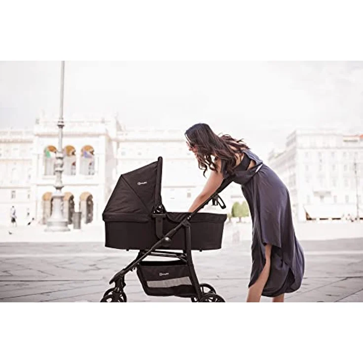 BabyGo Style 3in1 Kinder-Buggy mit Babywanne, Sportsitz und Autoschale, flexiblen Schwenkrädern und verstellbarem Sitz, Schwarz – Bild 6