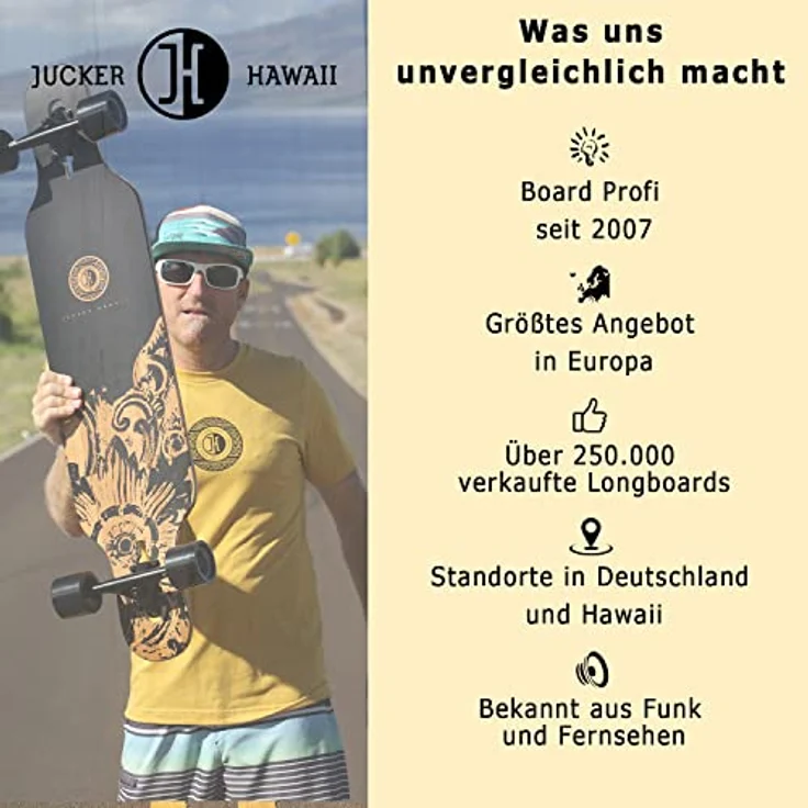 JUCKER HAWAII Longboard HOKU V2 Precision Flex 1, Fiberglas-Bambus-Konstruktion, 78A Allround Cruiser Wheels, ABEC 9 Kugellager – Bild 2