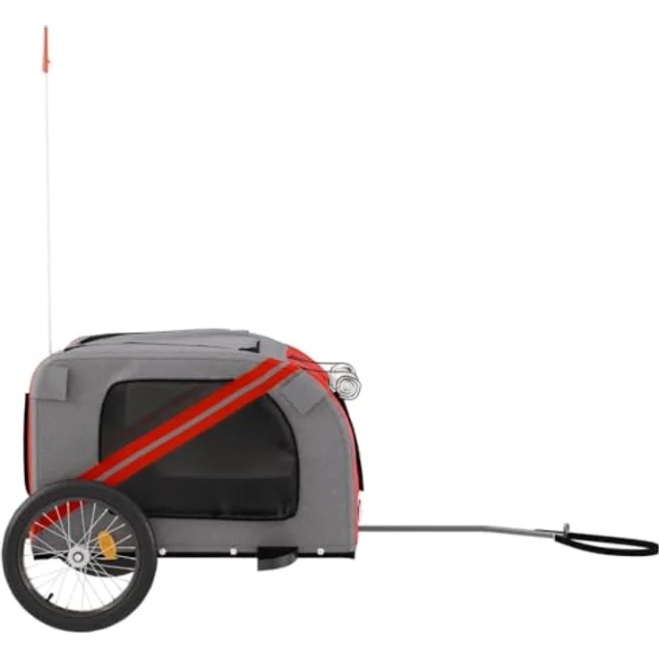 vidaXL Fahrradhundeanhänger Rot und Grau, Oxford-Gewebe und Eisen, für Hunde bis 45 kg – Bild 8