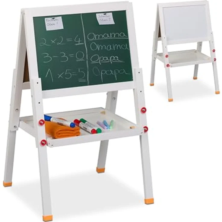 Relaxdays Kinderstandtafel, 2-seitige Maltafel mit Whiteboard und Kreidetafel, höhenverstellbar, ideal für Kinderzimmer – Bild 1