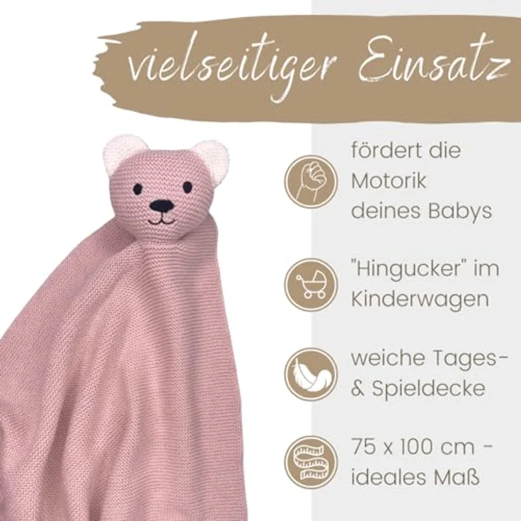 DIKOS® Original Babydecke SCHMUSE-BÄR Altrosa | 100% Bio-Baumwolle Neugeborenen Decke | Sommer Kuscheldecke Mädchen/Junge | Schmusedecke Kinderwagen | Baby Erstausstattung | Geschenk zur Geburt – Bild 5