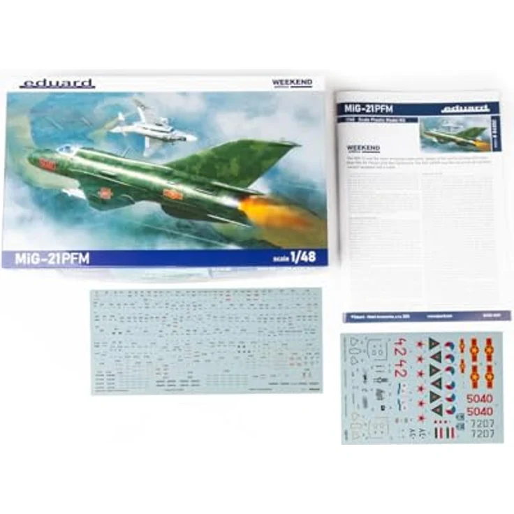 Eduard 1/48 Weekend Edition MiG-21PFM Kunststoffmodell, unlackierter Bausatz mit 4 Markierungsvarianten – Bild 2