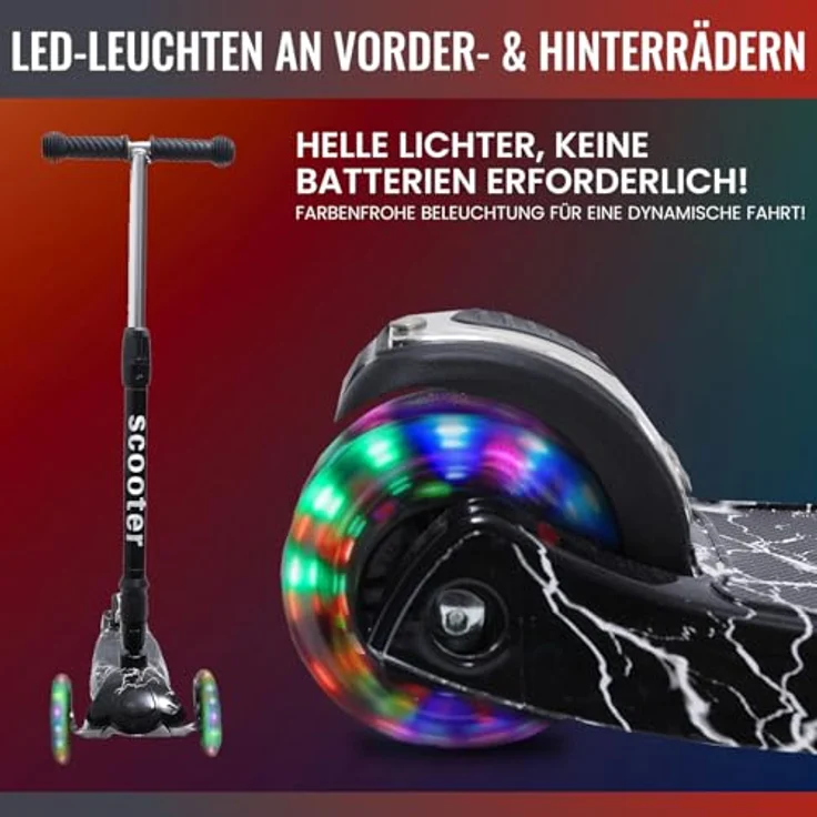 Europebazar Habib Kinderroller Metall-Roller 3-Rad mit LED Licht, klappbar, höhenverstellbar, bis 50kg, helllila – Bild 3