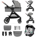 Kinderkraft 3in1 Kombi-Kinderwagen-Set ESME, wendbarer Sitz & Wanne in einem, bis 22 kg, inkl. Babyschale MINK PRO i-Size, Getränkehalter, Wickeltasche, Moonlight Grey, mit Gratis Mobilitätsgarantie