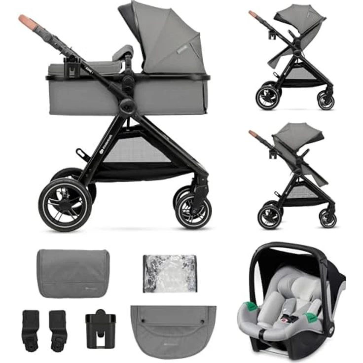 Kinderkraft 3in1 Kombi-Kinderwagen-Set ESME, wendbarer Sitz & Wanne in einem, bis 22 kg, inkl. Babyschale MINK PRO i-Size, Getränkehalter, Wickeltasche, Moonlight Grey, mit Gratis Mobilitätsgarantie – Bild 1