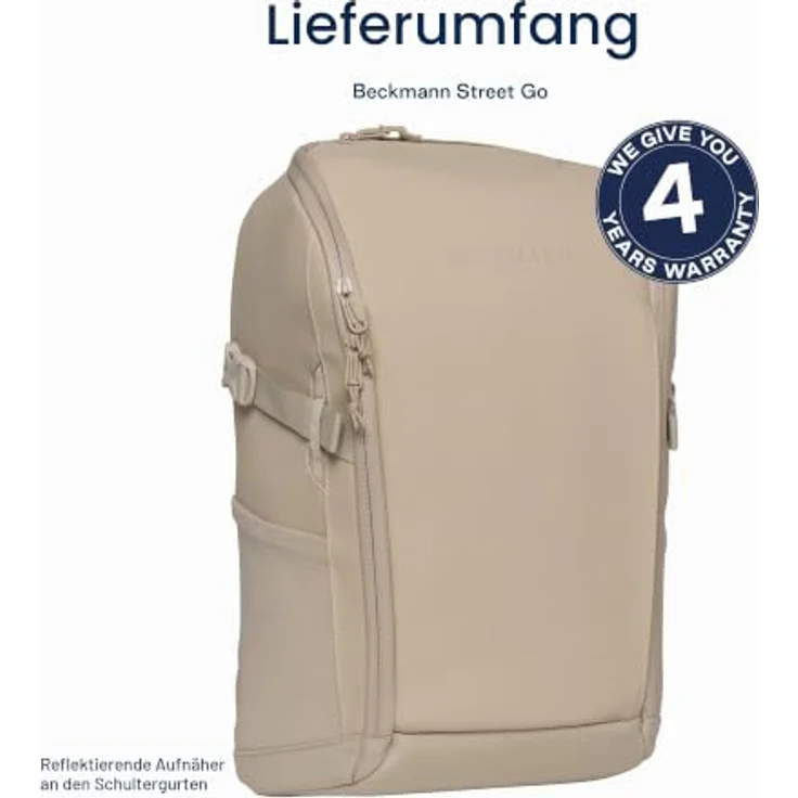 Beckmann Norway Street Go Schulrucksack, Beige 26L mit Laptopfach, Reißverschluss – Bild 6