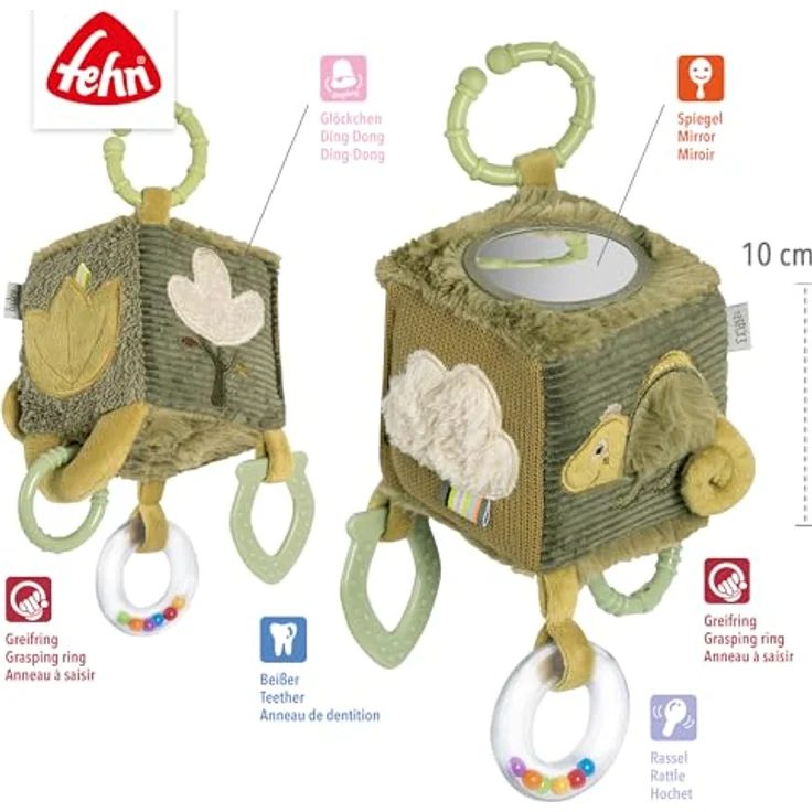 Fehn Activity-Würfel Chamäleon, Greifspielzeug mit Perlen-Rassel, Softbeißer und C-Ring, pink – Bild 5