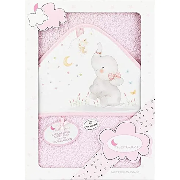 Interbaby 01227-02 Baby Kapuzenbadetuch ELEFANTE rosa, Rosa