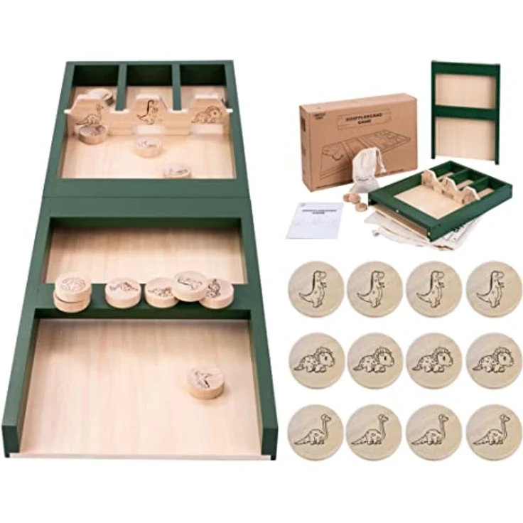 Engelhart - Sjoelbak Spiel Dinosaurier 80 cm Holz - 2 Teilen für Kinder - Holland Billard Shuffleboard, Kiefernholz/Gummiholz - Holzen Scheiben, Familien Brettspiel - Preisvergleich – Bild 3