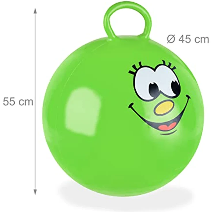 relaxdays Hüpfball für Kinder, grün, mit Griff und fröhlichem Gesicht, fördert Gleichgewicht und Muskelaufbau, max. Traglast 150 kg – Bild 4