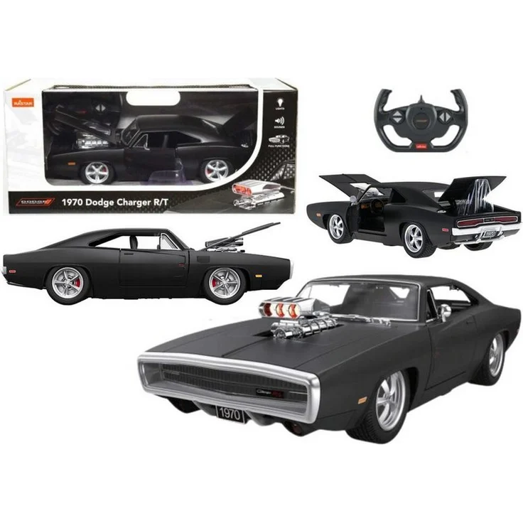 Wisam RC-Auto 1:16 Ferngesteuerter Dodge Charger R/T, Schwarz mit Öffnungsteilen und realistischer Ausstattung