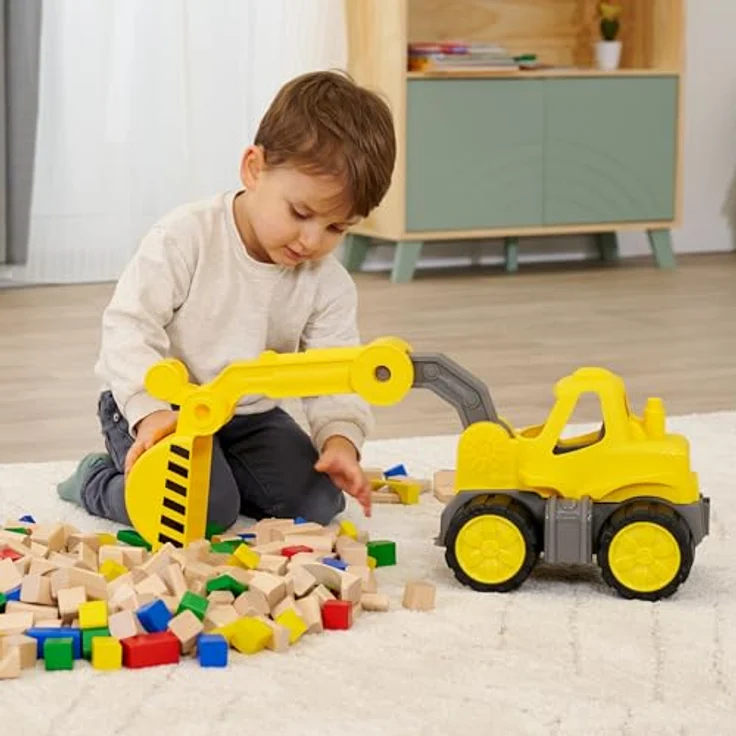 BIG Power Worker – Classic Bagger (21cm) mit beweglichem Baggerarm und Softreifen, Spielzeugauto für Kinder ab 2 Jahren, Gelb – Bild 5