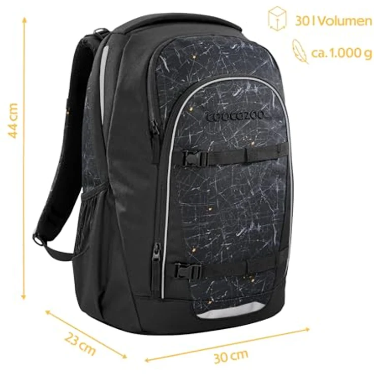 Coocazoo Every „Urban Metro“, ergonomischer Schulrucksack in schwarz-orange, höhenverstellbar, mit Brustgurt & Hüftgurt, für ab der 3. Klasse, 30 Liter Volumen, reflektierende Elemente, aus 100% recycelten PET-Flaschen – Bild 2
