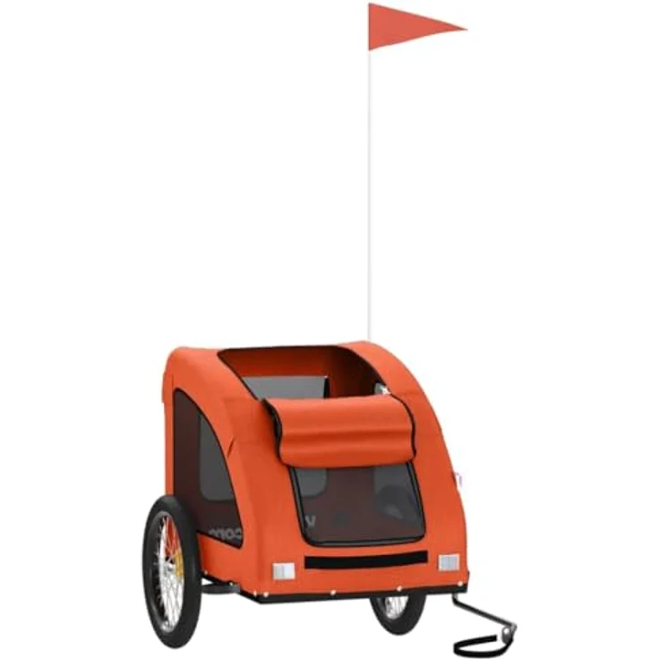 vidaXL Fahrradhundeanhänger Fahrradanhänger für Hunde Orange Oxford-Gewebe und Eisen, mit PVC-Dach und reflektierenden Elementen – Bild 3
