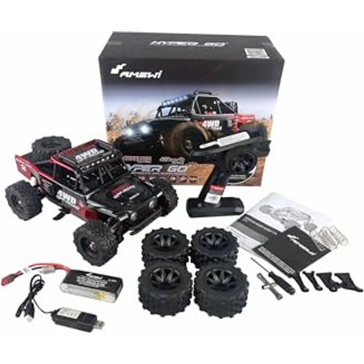 AMEWI Hyper GO Desert Buggy brushless 4WD 1:14 RTR schwarz/rot inkl. Ersatzteile + 2. Satz Räder, 55 km/h, 2S 3000 mAh LiPo Akku, Einsteiger – Bild 8