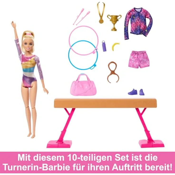 Barbie Anziehpuppe Gymnastik Spielset mit Drehfunktion und mehr als 10 Zubehörteilen – Bild 3