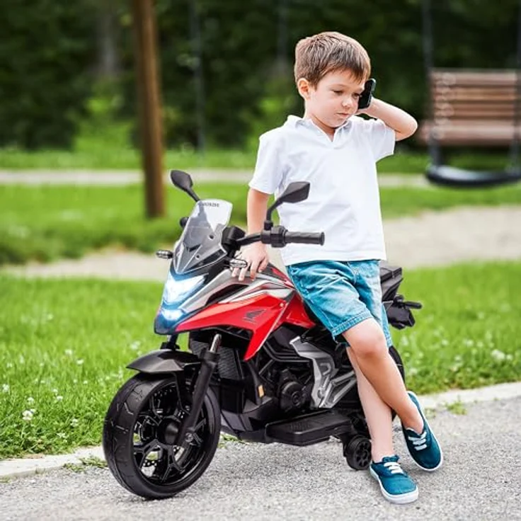 AIYAPLAY Elektro-Kindermotorrad 12V Kindermotorrad mit MP3, USB, LED-Scheinwerfer, Belastbarkeit 30 kg, für 3-6 Jahre, Rot – Bild 2