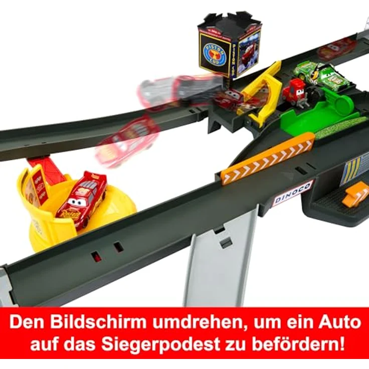 Mattel Disney Pixar Cars Piston Cup Action, Interaktive Rennstrecke mit aufziehbarem Beschleuniger und Siegertreppchen, für Kinder ab 4 Jahren – Bild 7