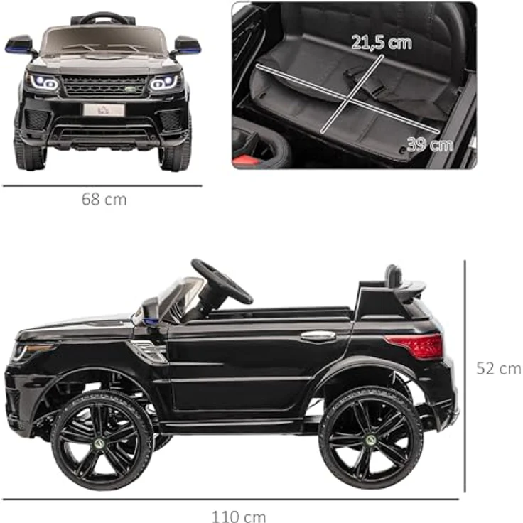HOMCOM Elektro-Kinderauto Kinderfahrzeug, Kinder-SUV mit Sicherheitsgurt, Hupe, Scheinwerfer, Belastbarkeit 30 kg, (1-tlg), mit Fernbedienung, Musik, schwarz – Bild 5