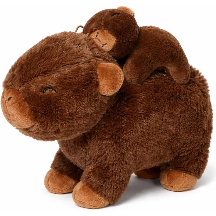 SOMA Capybara Kuscheltier mit Baby auf dem Rücken, 26 cm, drei zufällige Brauntöne