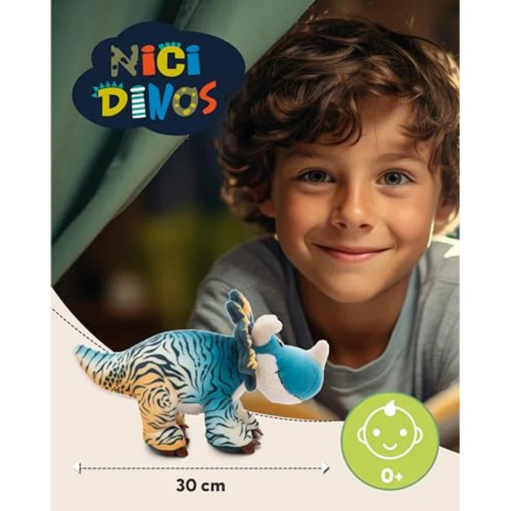 NICI Kuscheltier Dino Cerastupsy 30cm - Flauschiges Dino Stofftier aus recycelten Materialien, Blau – Bild 2