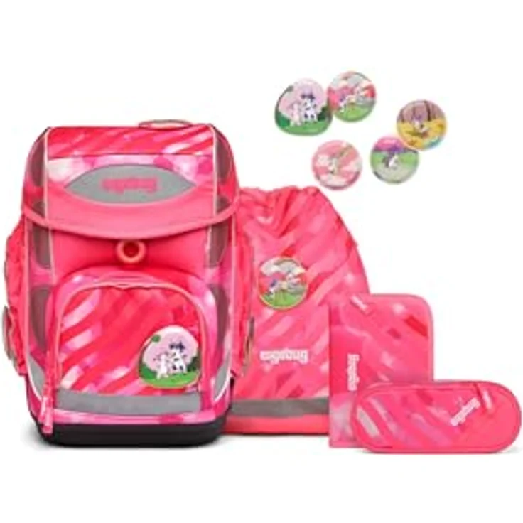 ergobag Cubo KuntBärbuntes Einhorn, 5-teiliges Schulranzen-Set, ergonomisch, für 1. bis 4. Klasse, reflektorisch, 19 l, PFC-frei – Bild 1