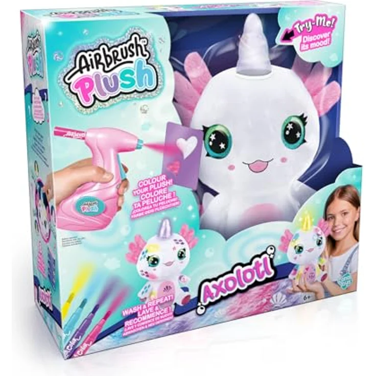Canal Toys Airbrush Plush Leuchtender Axolotl, personalisierbar mit Batteriebetriebener Airbrush und Kreidestiften, leuchtet auf, Marmeladenverpackung, lustiges – Bild 2