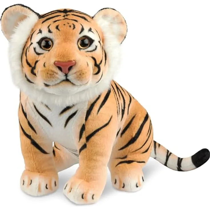 BRUBAKER Tiger Kuscheltier - 30 cm Stofftier - Baby Plüschtier Raubkatze Sitzend - Braun