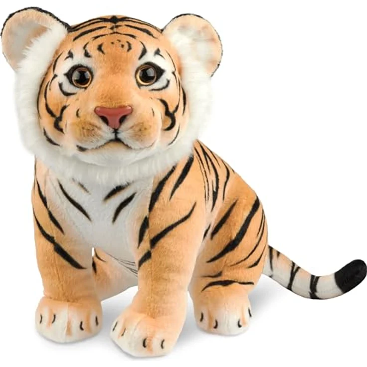BRUBAKER Tiger Kuscheltier - 30 cm Stofftier - Baby Plüschtier Raubkatze Sitzend - Braun – Bild 1