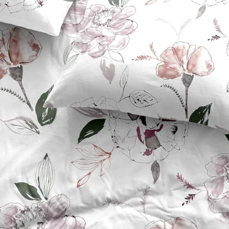 Traumschlaf Moderne Biber Bettwäsche Atherton Rose kuschelig weich aus 100% Baumwolle mit Reißverschluss - Made in Germany 155x220 cm + 80x80 cm, florales Design – Bild 5