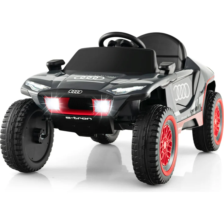 Costway Audi Elektroauto für Kinder, 12V elektrisches Kinderauto mit Fernbedienung & LED-Lichtern & 4 Federungen, Grau