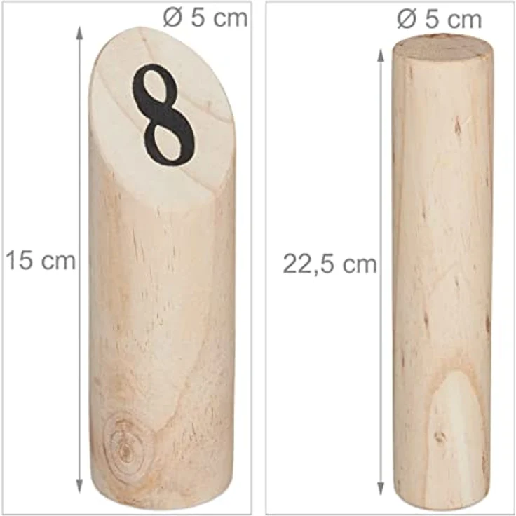 Relaxdays Kubb, Finnisches Wurfspiel mit Transportbox, für Erwachsene & Kinder, aus naturbelassenem Kiefernholz, 12 nummerierte Kegel – Bild 4