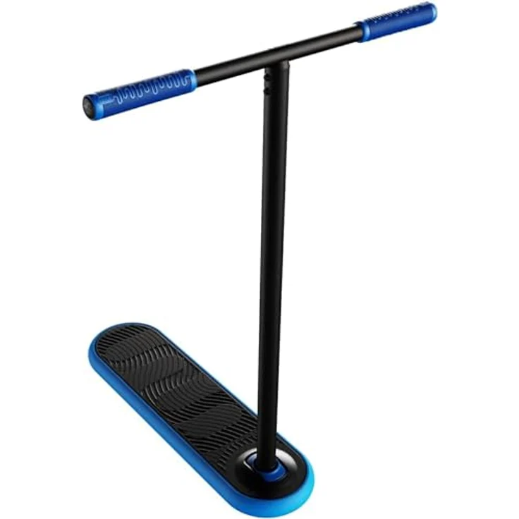 Indo Trampolin Scooter PRO V2, schwarzes-blaue Stunt-Scooter mit leichtem Schaumstoffdeck und Aluminumlenker für Fortgeschrittene – Bild 1