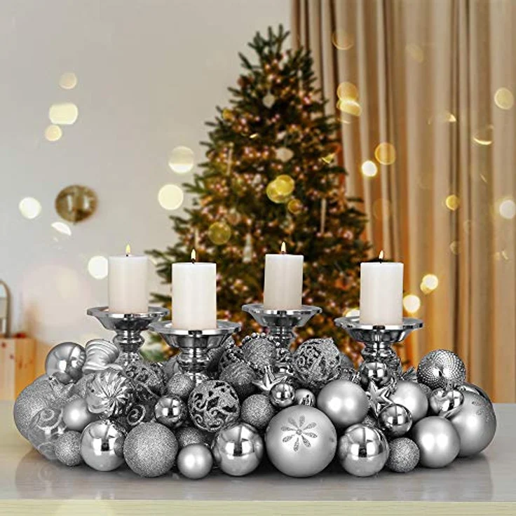 DEUBA® Weihnachstkugeln 66tlg Ø 3-6cm Kunststoff matt glänzend Christbaumkugeln Christbaumschmuck Anhänger Weihnachtsbaumkugeln Weihnachtsdeko Silber – Bild 3