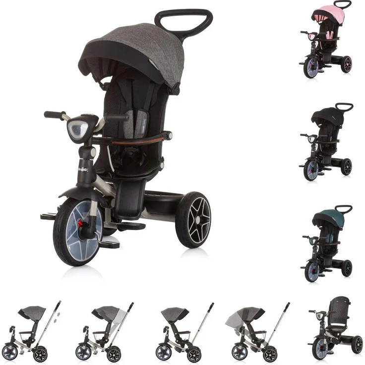 Chipolino Tricycle Derby 2 in 1, Dreirad für Kinder ab 18 Monaten mit Musikfunktion, um 360° drehbarem Sitz und abnehmbarem Sonnendach, blau