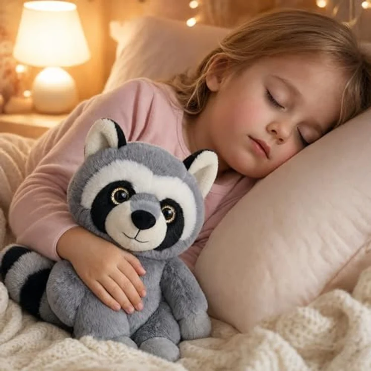TE-IMPORTE Waschbär Plüschtier sitzend 27 cm grau mit glitzernden Augen, kuschelweich und waschbar – Bild 8