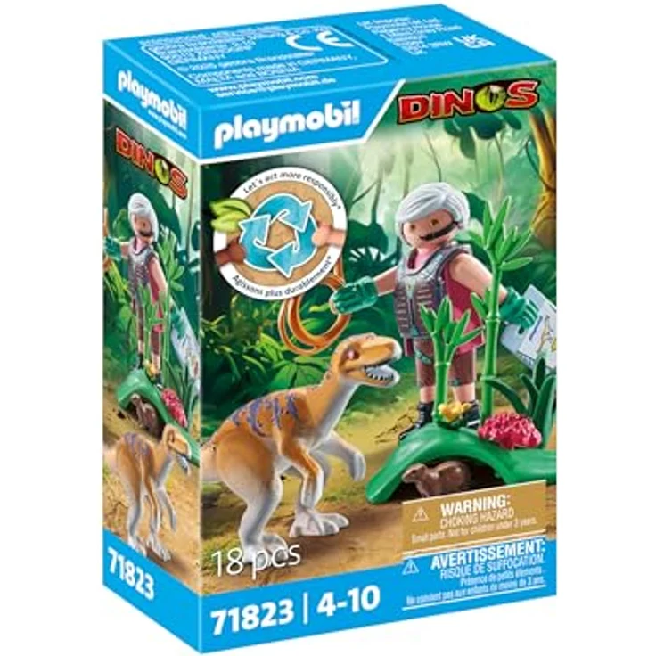 PLAYMOBIL 71823 Velociraptor, Dino-Spielset mit Erdhügel und Forscherfigur – Bild 2