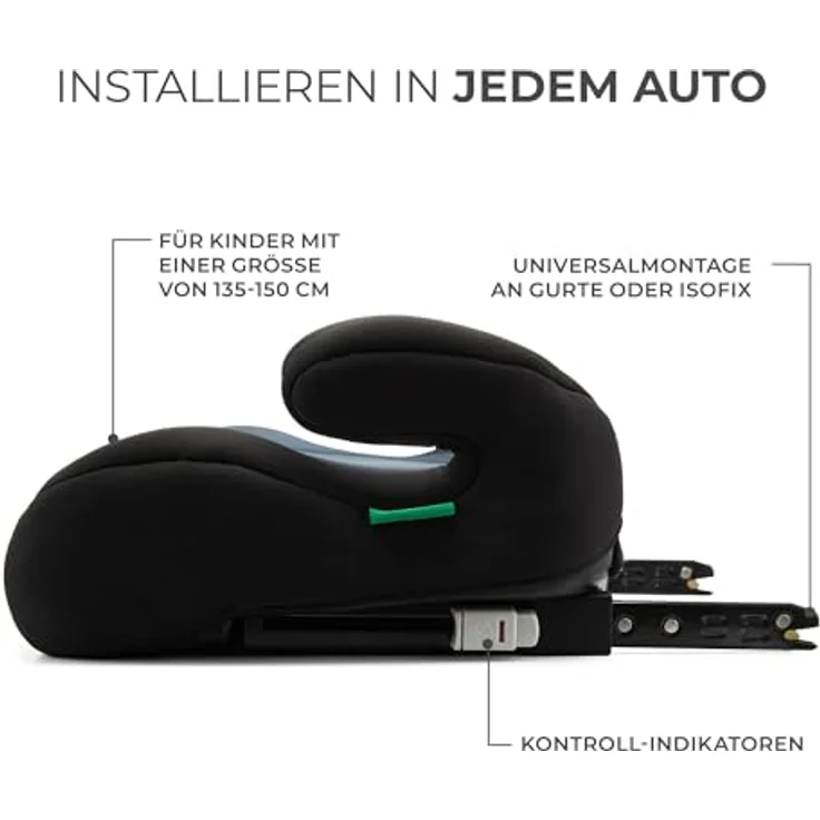 Kinderkraft I-BOOST i-Size Sitzerhöhung mit Isofix, für Kinder 135-150 cm, 2,5 kg, Schwarz – Bild 2