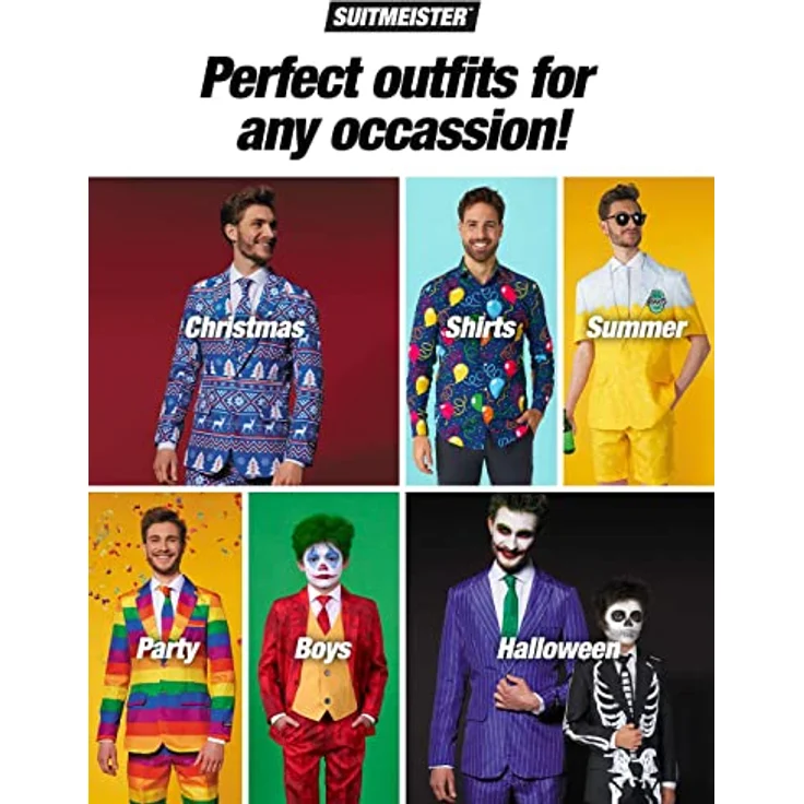 OppoSuits Scarlet Joker, vierteiliger Partyanzug in Rot mit Slim-Fit-Schnitt und Comic-Muster, XXL – Bild 8