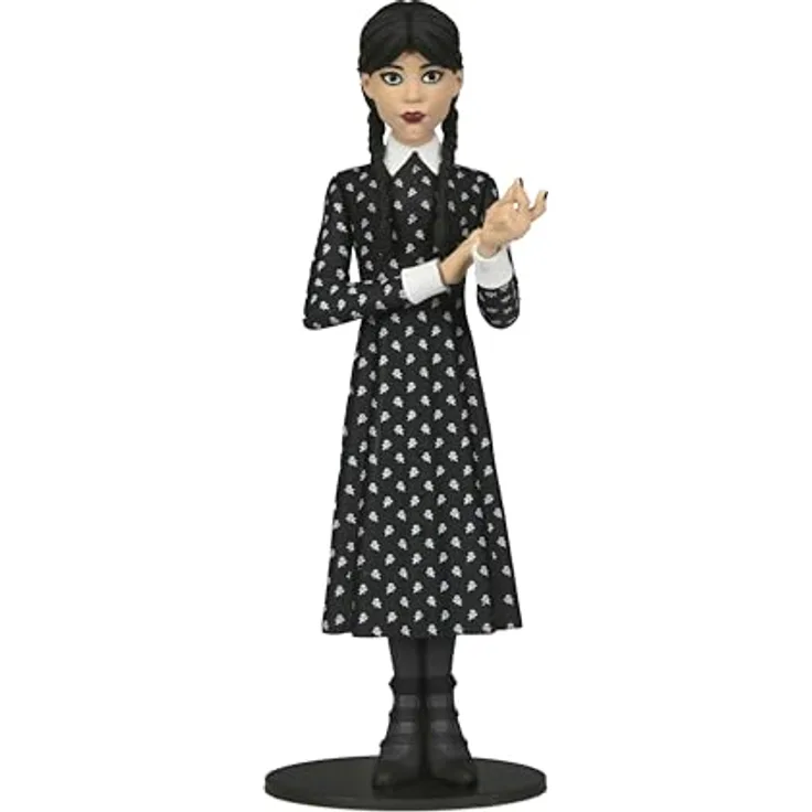 NECA Wednesday Series Toony Terrors Sammelfigur Wednesday Addams, schwarz-weißes klassisches Kleid, 15,2 cm, geeignet ab 14 Jahren