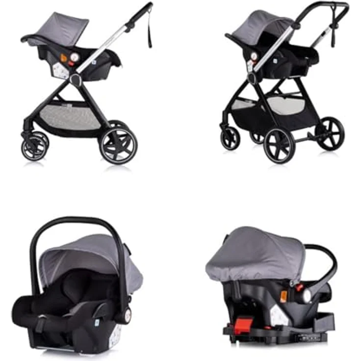 Chipolino Kombikinderwagen 3 in 1 Marbella grau, Fußabdeckung Einlage i-Size Babyschale – Bild 4
